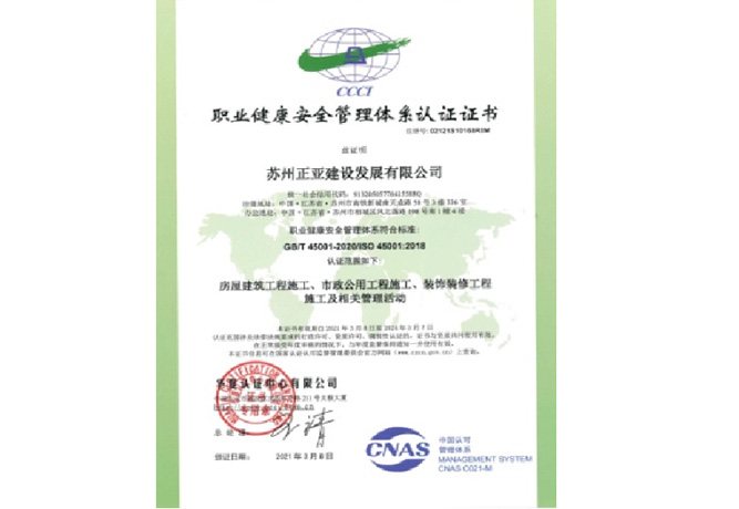 職業(yè)健康安全管理體系認(rèn)證證書(shū)